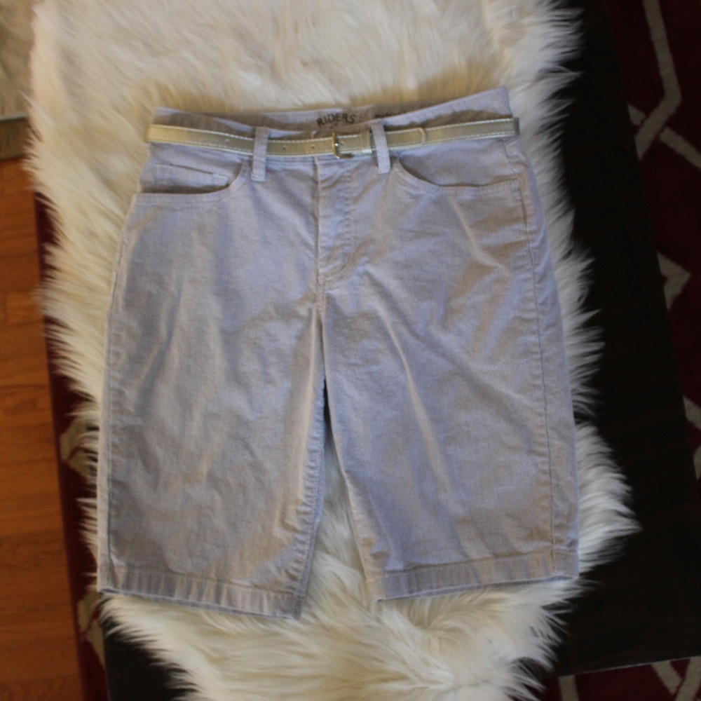 Riders by Lee, Midrise Bermuda pinstriped shorts....